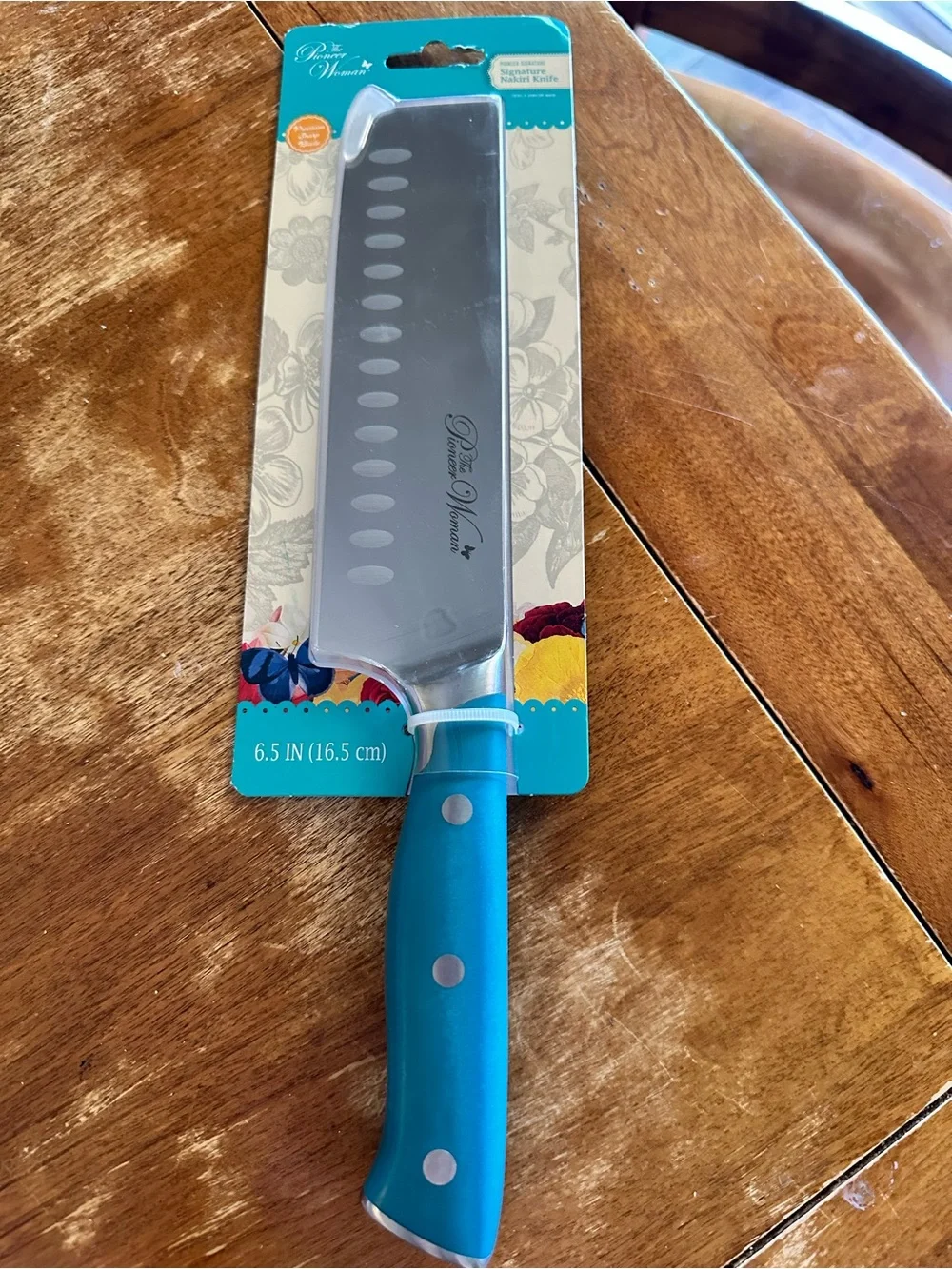 The Pioneer Woman Nakiri Teal Knife with Hollow-Edge Blade